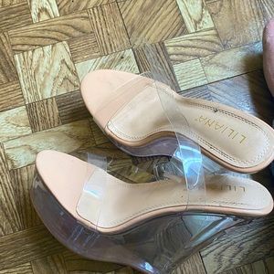 Women lightweight platform sandals heels clear straight and see through bottom